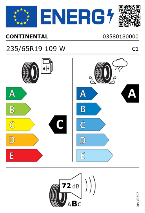 Tyre Label for Continental PremiumContact 6 235/65R19 109W