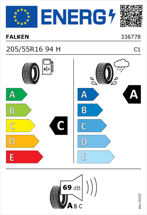 Tyre Label for Falken Sincera-SN110 205/55R16 94H