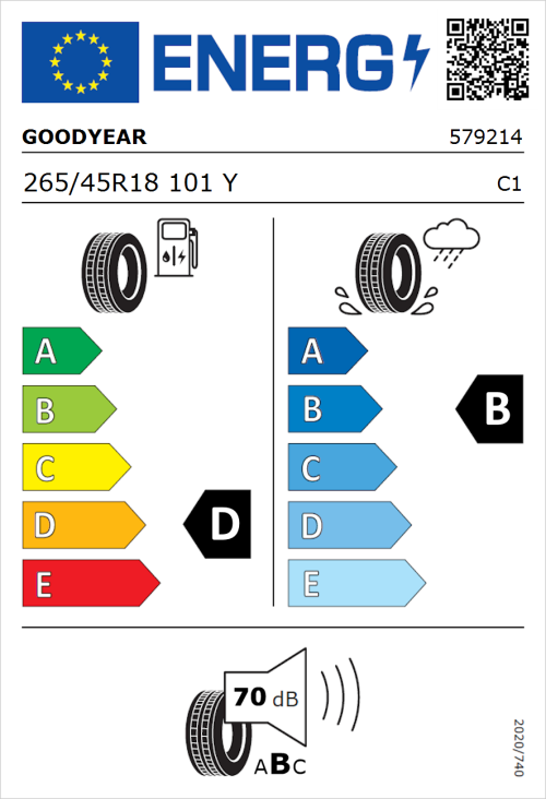 Tyre Label for Goodyear Eagle F1 Asymmetric 2 265/45R18 101Y