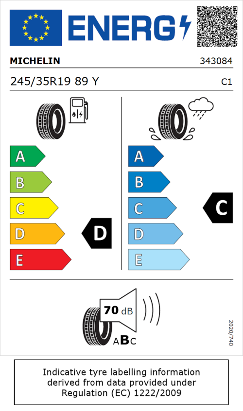 Tyre Label for Michelin Pilot Sport 4 (Zero Pressure) 245/35R19 89Y