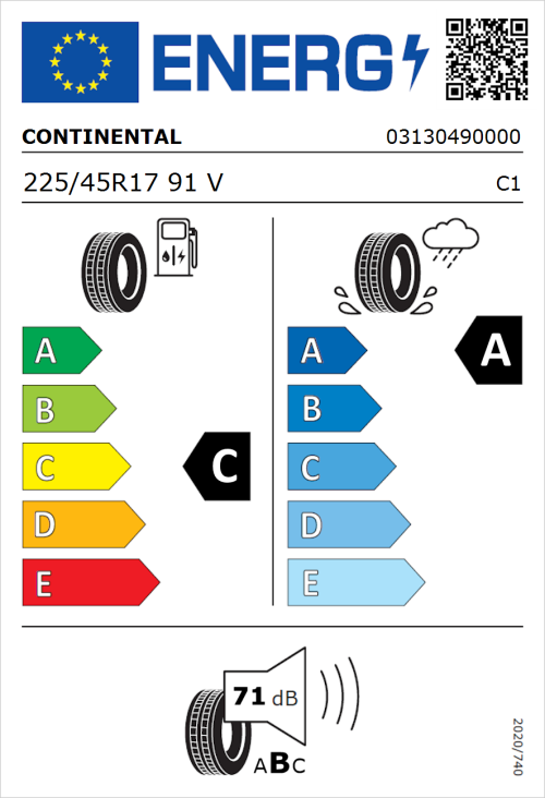 Tyre Label for Continental Premium Contact 7 225/45R17 91V