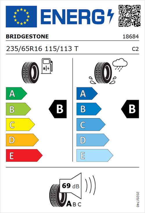 Tyre Label for Bridgestone Duravis R660 235/65R16 115/113T