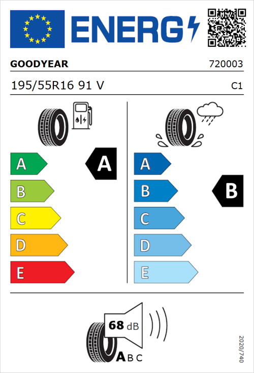 Tyre Label for Goodyear EfficientGrip Performance 195/55R16 91V
