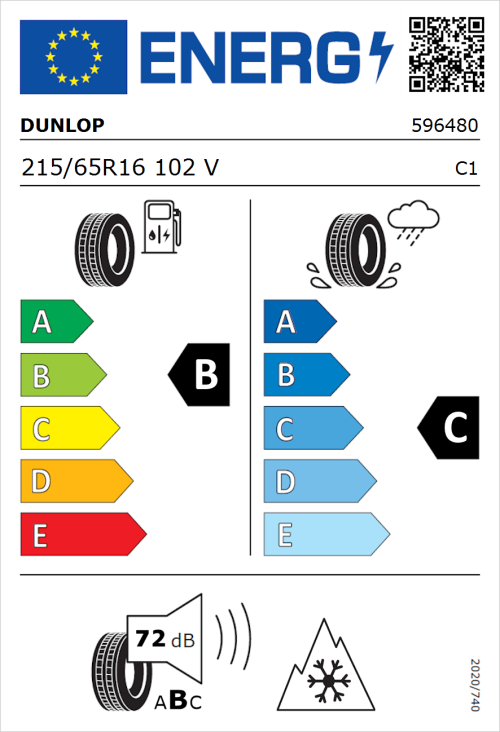 Tyre Label for Dunlop All Season 2 215/65R16 102V