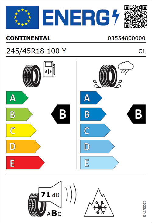 Tyre Label for Continental AllSeasonContact 2 245/45R18 100Y