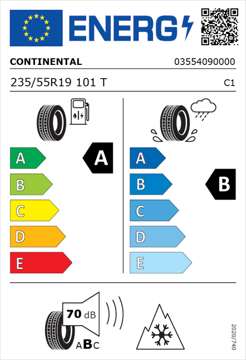 Tyre Label for Continental AllSeasonContact 2 235/55R19 101T