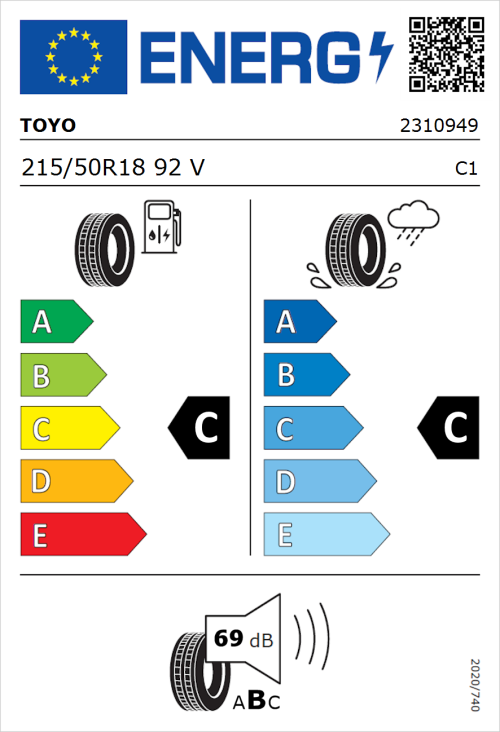 Tyre Label for Toyo Proxes R40A 215/50R18 92V