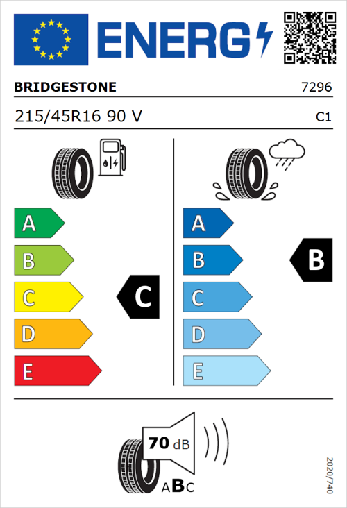Tyre Label for Bridgestone Turanza T001 215/45R16 90V